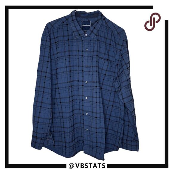 Tommy Bahama Men's Plaid Long Sleeve Button Down Shirt Blue Black Size 2XL - Picture 1 of 7